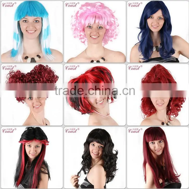 short black and red synthetic ponytail halloween wigs