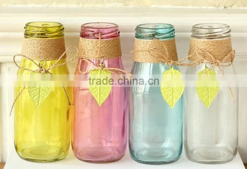 glass vase with rope wrapped.colored small glass vases