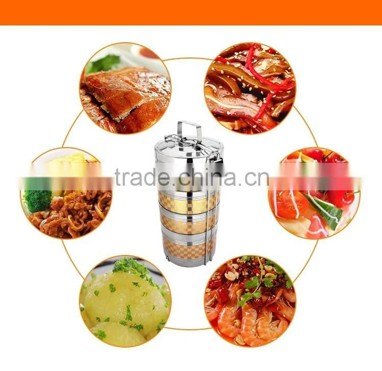 guangdong stainless steel tiffin lunch box/ 4 layers thermal metal food carrier/ hand pot