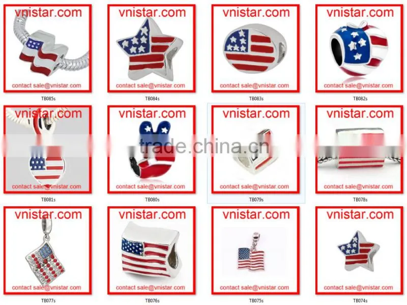 Vnistar metal alloy oval shape large hole european style AMERICAN flag beads for 2016 TB083