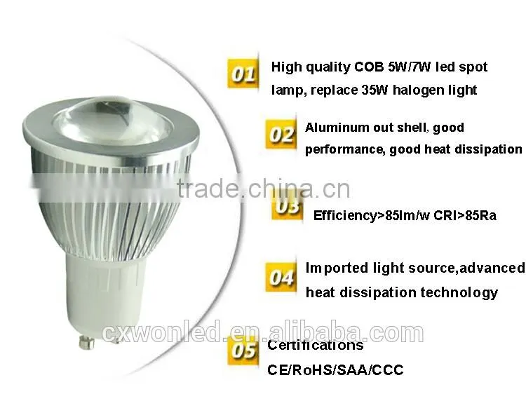high quality COB 7W LED GU10 spotlight