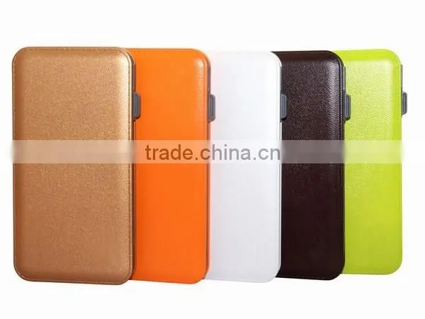 AWC455 8000mAh Leather Built In Input and Output Cable Power Bank Mobile Power Pack