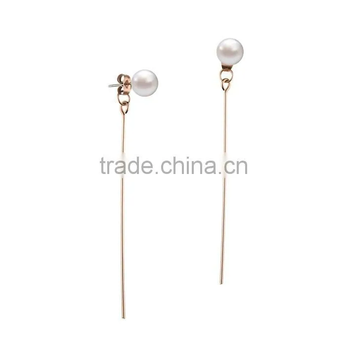 stainless steel dangle unique design 2016 long pearl earring