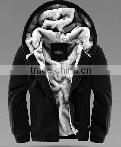 New Thick Velvet Hooded Zip Coat Hoodies men winter jackets