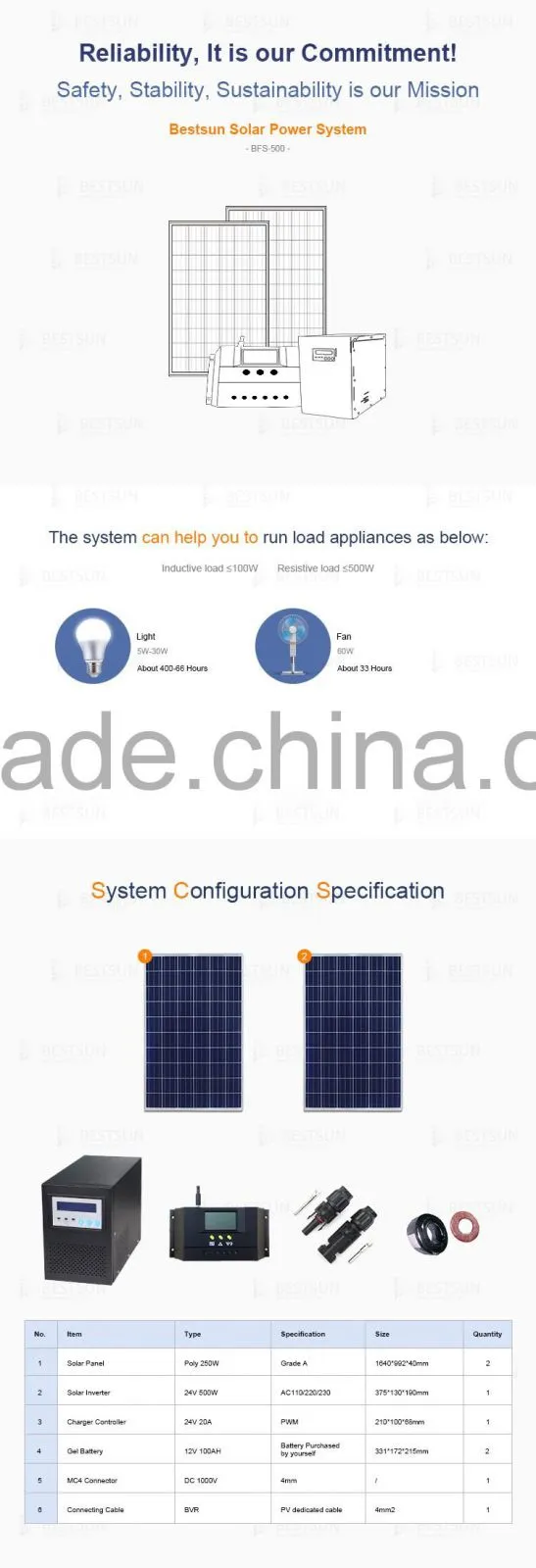 BESTSUN 12V 500W solar energy home systemCES-12100
