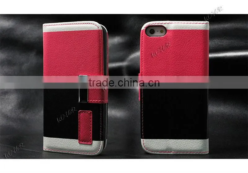 Colorful PU leather book case for iphone 5 with Card Slots inside