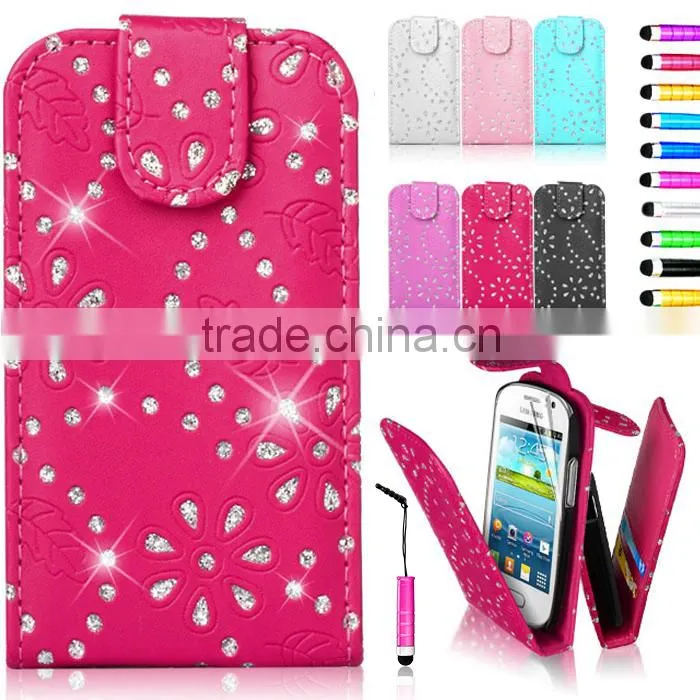 Set Screen Protector Stylus And Case , Bling Leather Wallet Case For Samsung Galaxy Fame S6810