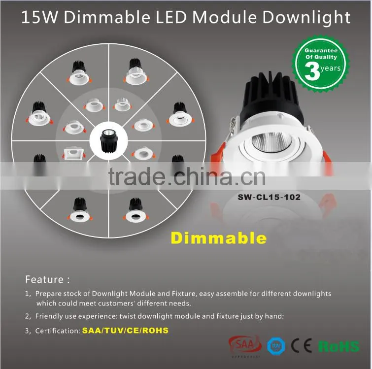 15w COB Dimmable led Module Downlight ,led downlight, led cob downlight