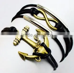 Custom factory OEM Jewelry anchor charm diy leather bracelet