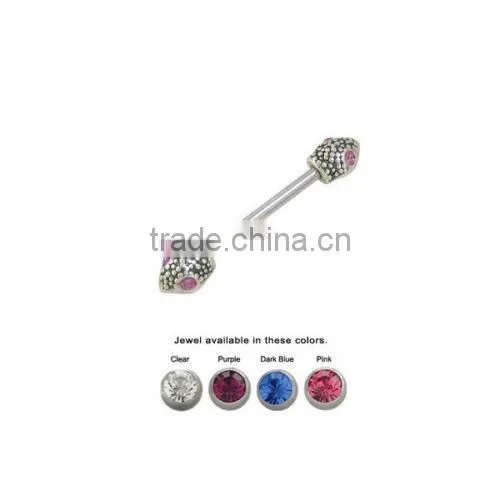 Lizard Barbell Nipple Ring Surgical Steel With Jewels