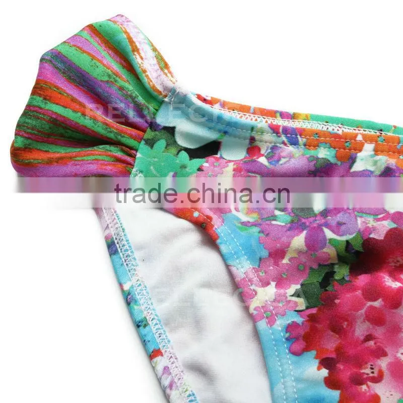 RELLECIGA Digital Floral Print Bikini Series - Longline Bandeau Top & Sexy Side Ruching Bottom Bikini Swimwear