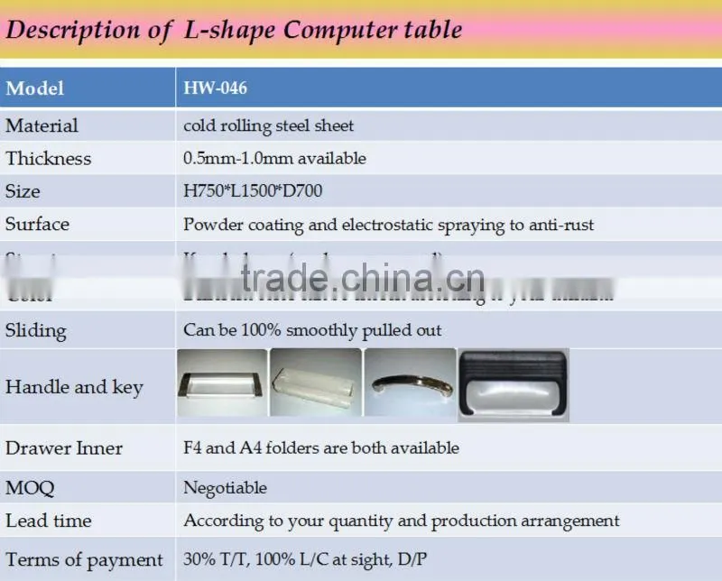 L-Shape steel furnitue ,computer desk ,office table
