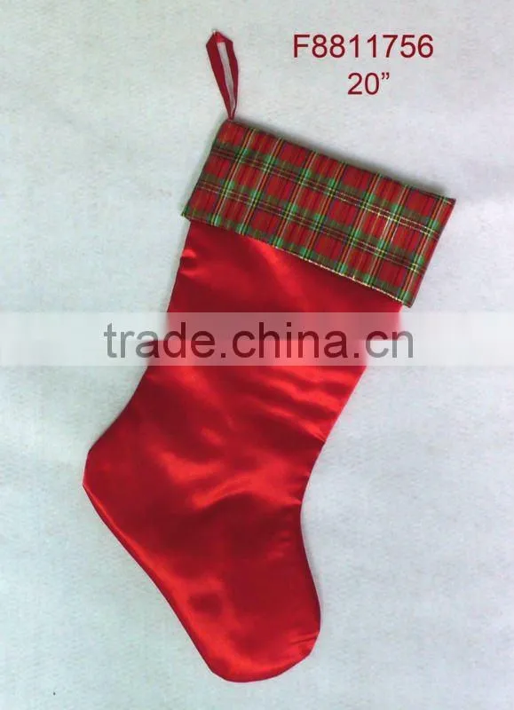 Scotish check cuff satin Christmas stocking