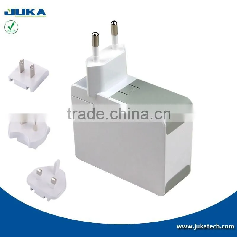 4 port usb travel charger with exchangeable plugs