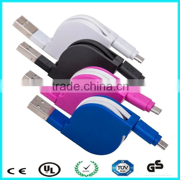 Black blue pink white green retractable micro usb cable