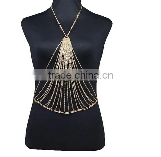 2016 Women Summer Bikini Tassels gold body jewelry, long sexy body chains