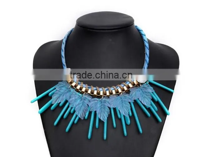 2016 New fashion bib collar Leaves Tassels chunky luxury choker necklace