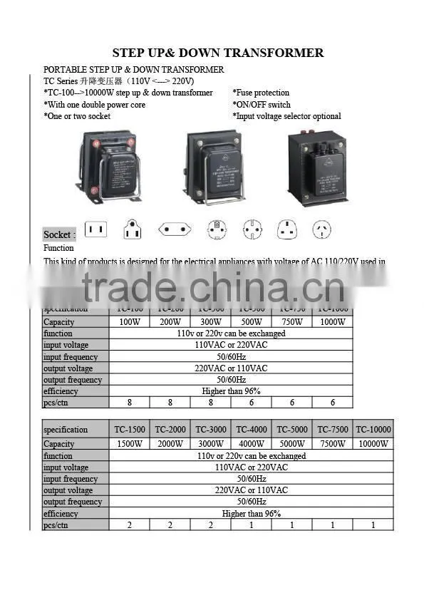 7500w step up & down home transformer 110 to 220v