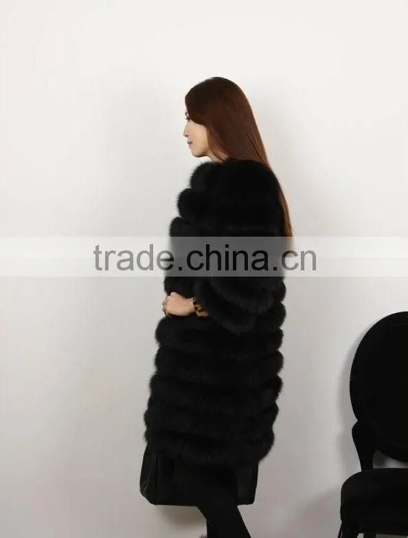 Hot selling black fox fur coat for women winter