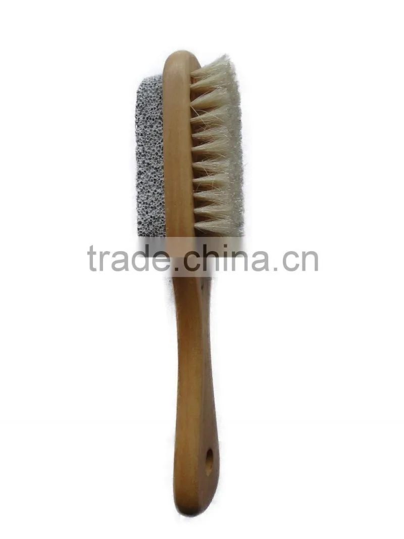 Wooden nail brush with pumice stone and bristle