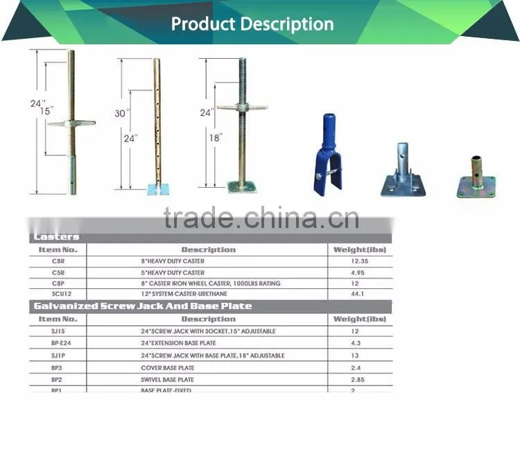 factory steel construction scaffolding adjustable base jack, U Head Screw Jack Base