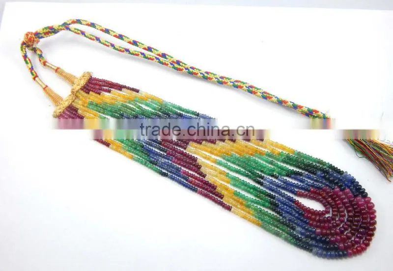 Natural Multi sapphire smooth beads ruby emerald sapphire beads