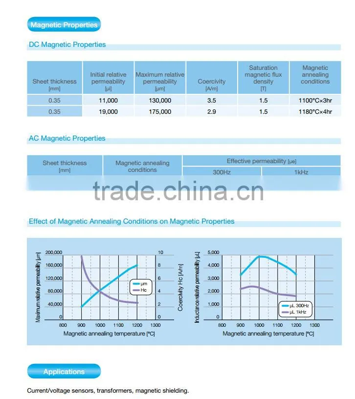 EN Grade 1.3920 Fe-Ni alloy about 48%Ni JIS PB soft magnetic Alloys