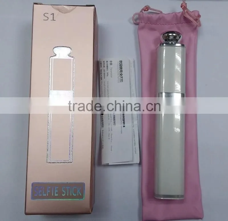2016 New Wholesale mini automated selfie stick lip gloss selfie stick with cable for iphone and Android Smart phone