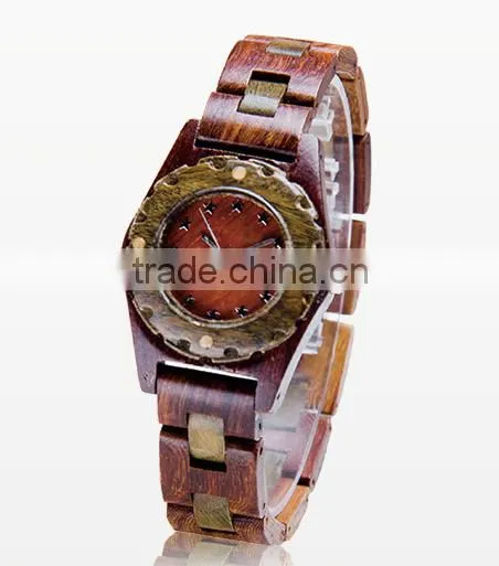 Fashion Men Rosewood Quartz Watch Water Proof Red Wood Watch Bamboo Wooden Mens Watch Auto Date 2016
