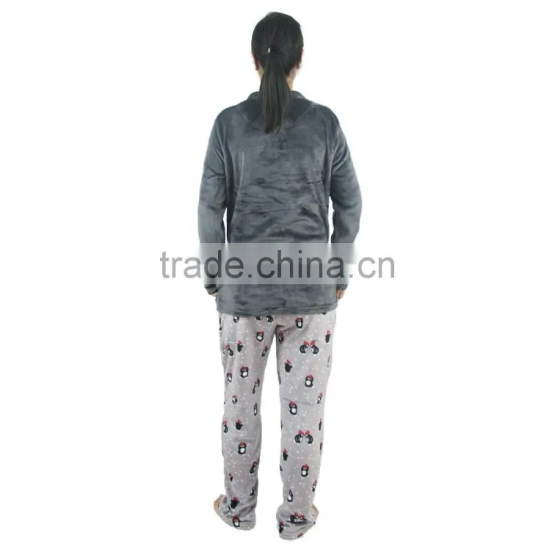 Kevince women polyester flannel pyjama set penguin knittedMOQ 1000sets OEM factory directly