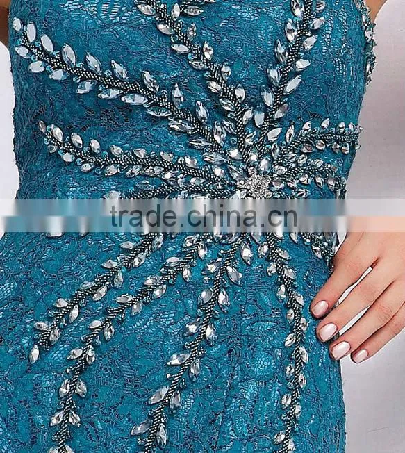 Elegant Beaded Mermaid Blue Evening Women Dresses prom dresses 2014