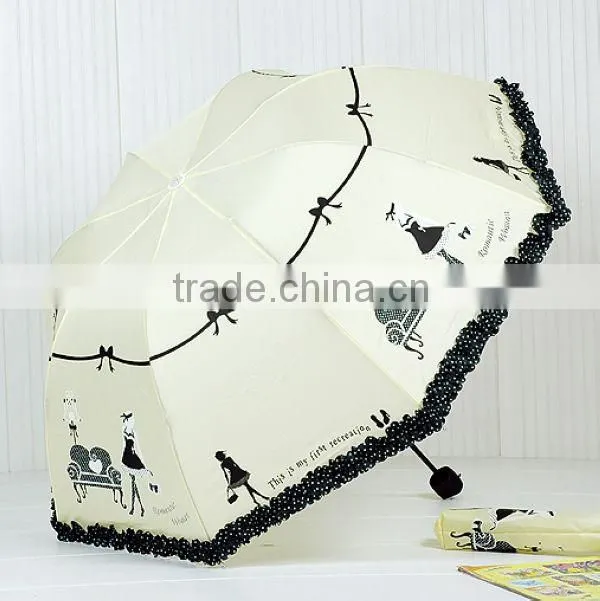 Pretty Girl Print Triple Fold Fashion Umbrella