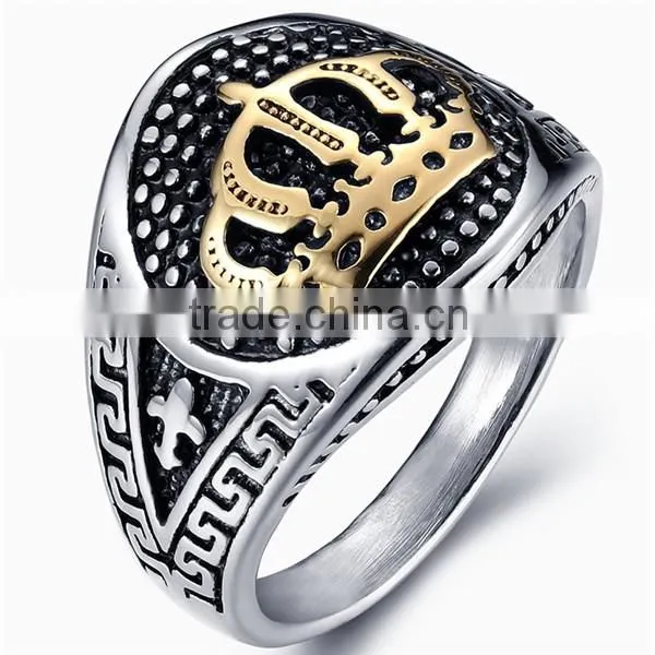 hiphop gothic 316L stainless steel gold crown ring for men