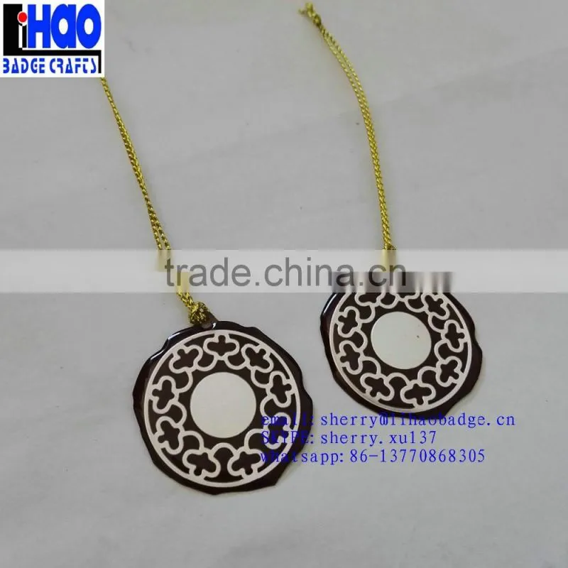 metal hang tag ,epoxy tag with gold bungee cord