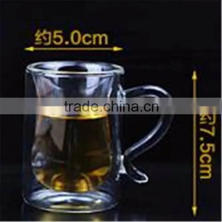 FDA Standard, Borosilicate Material Cups & Saucers Drinkware Type double wall glass Coffee cup set with creative handle