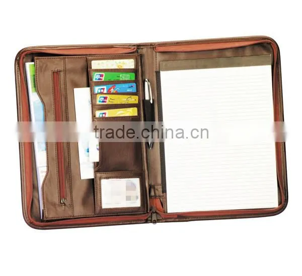dongguan factory Promotional gifts ring binders portfolio, leather zipper folder