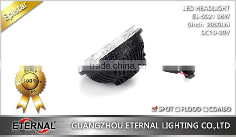 5" 36W LED Round HeadLight Replacement sealed beam with H4 plug for Jeep, trucks, atv, off road