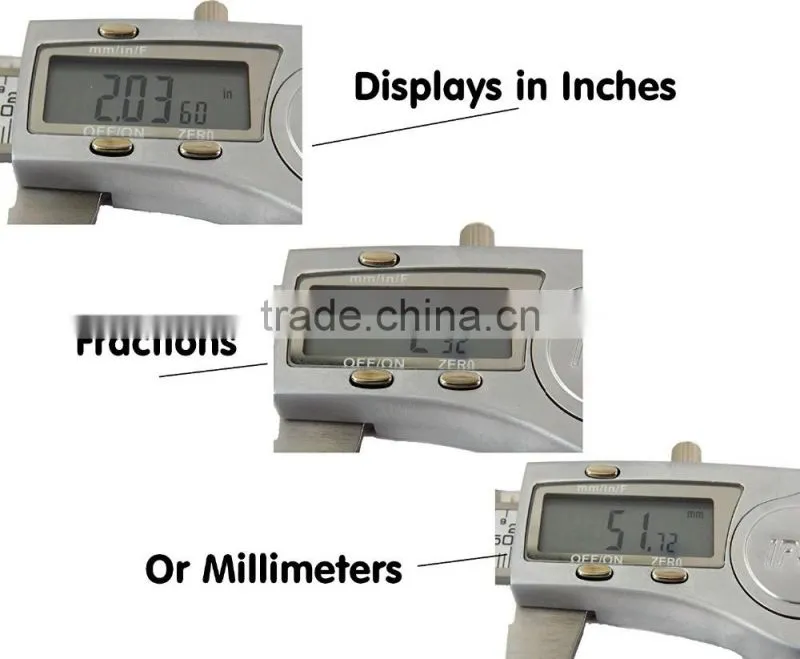 Digital Caliper, Water Resistant, Fractions, 6"/150mm, Durable Stainless Steel