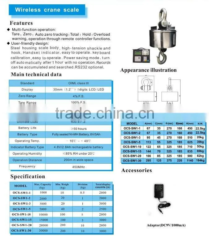 OCS-SW wireless printing electronic crane scale