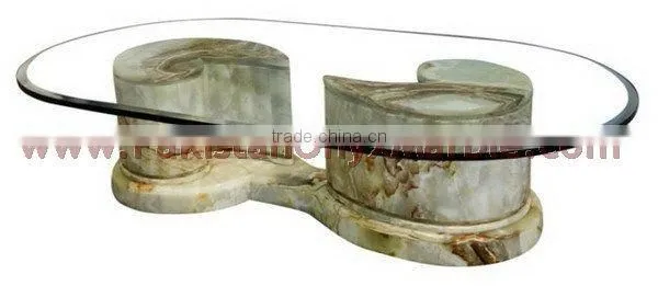 Natural color dark green onyx table