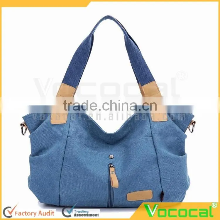 Women's Canvas Large Capacity Handbag Tote Crossbody Bag for iPad Folding Umbrella Cosmetics Blue