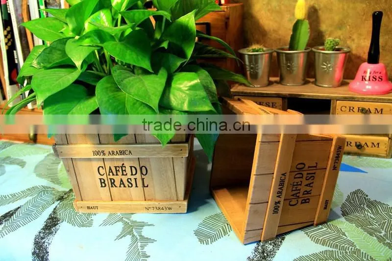 Wooden flower pot Double lattice handle flower pot