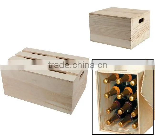 6 bottles pine wooden wine box