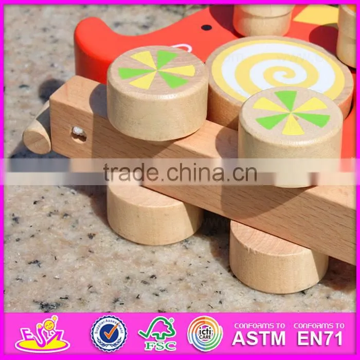 2015 Wooden pulling cart toy with blocks,DIY wooden pull push toy for children,Funny cheap wooden pull toy for baby W05B075-A1