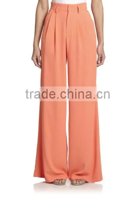 2015 wholesale women office slim Ladies plain color pleated loose high waist wide leg long pants