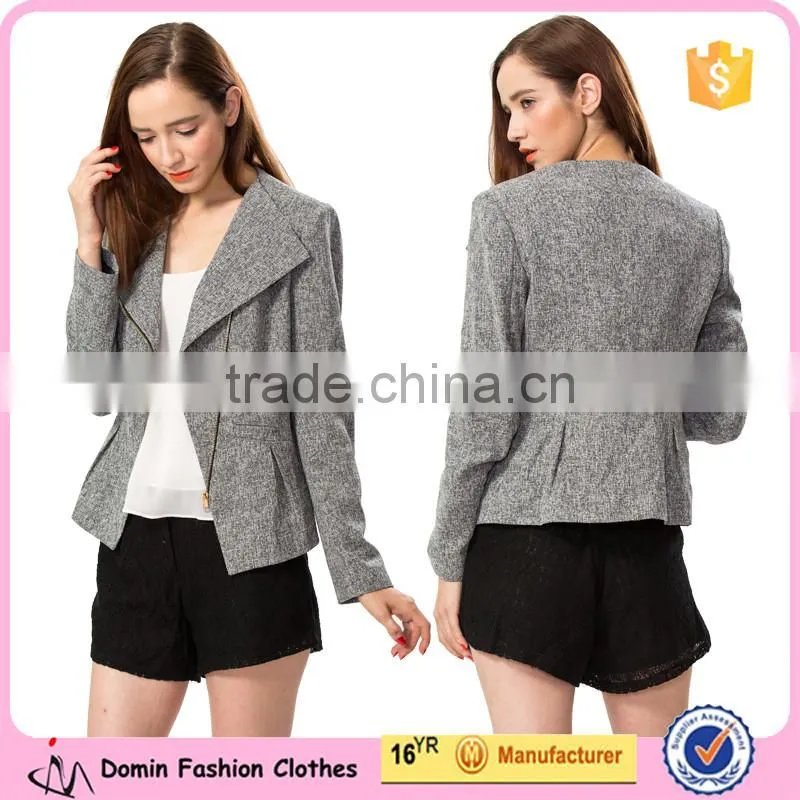 High quality woven fabric grey color fashion women blazer for lady