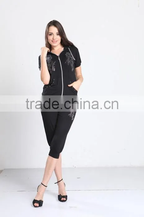 Summer diammon printing wholesale women jogging suits with hood