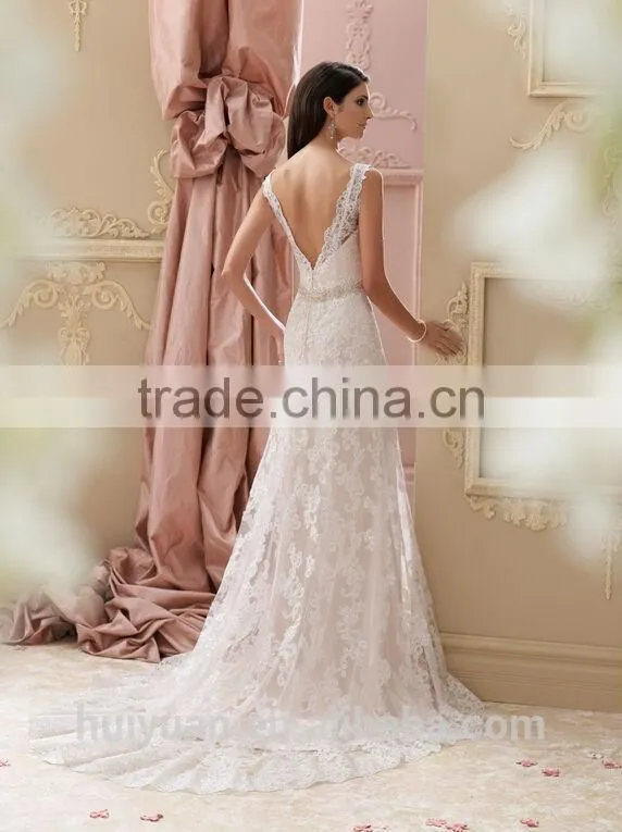 pink lace backless A-line crochet wedding dress