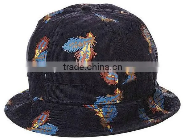 Marine Corduroy Bucket Hat with Top Button