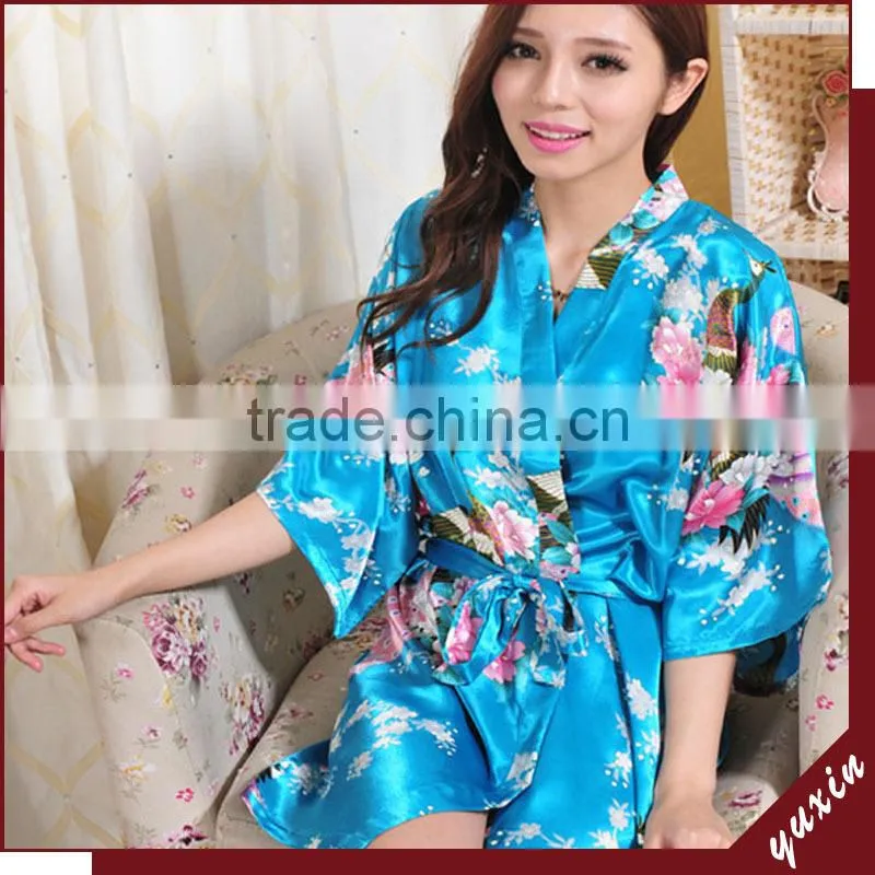Wholesales silk Peacock Women Silk Kimono Long Robe WR018